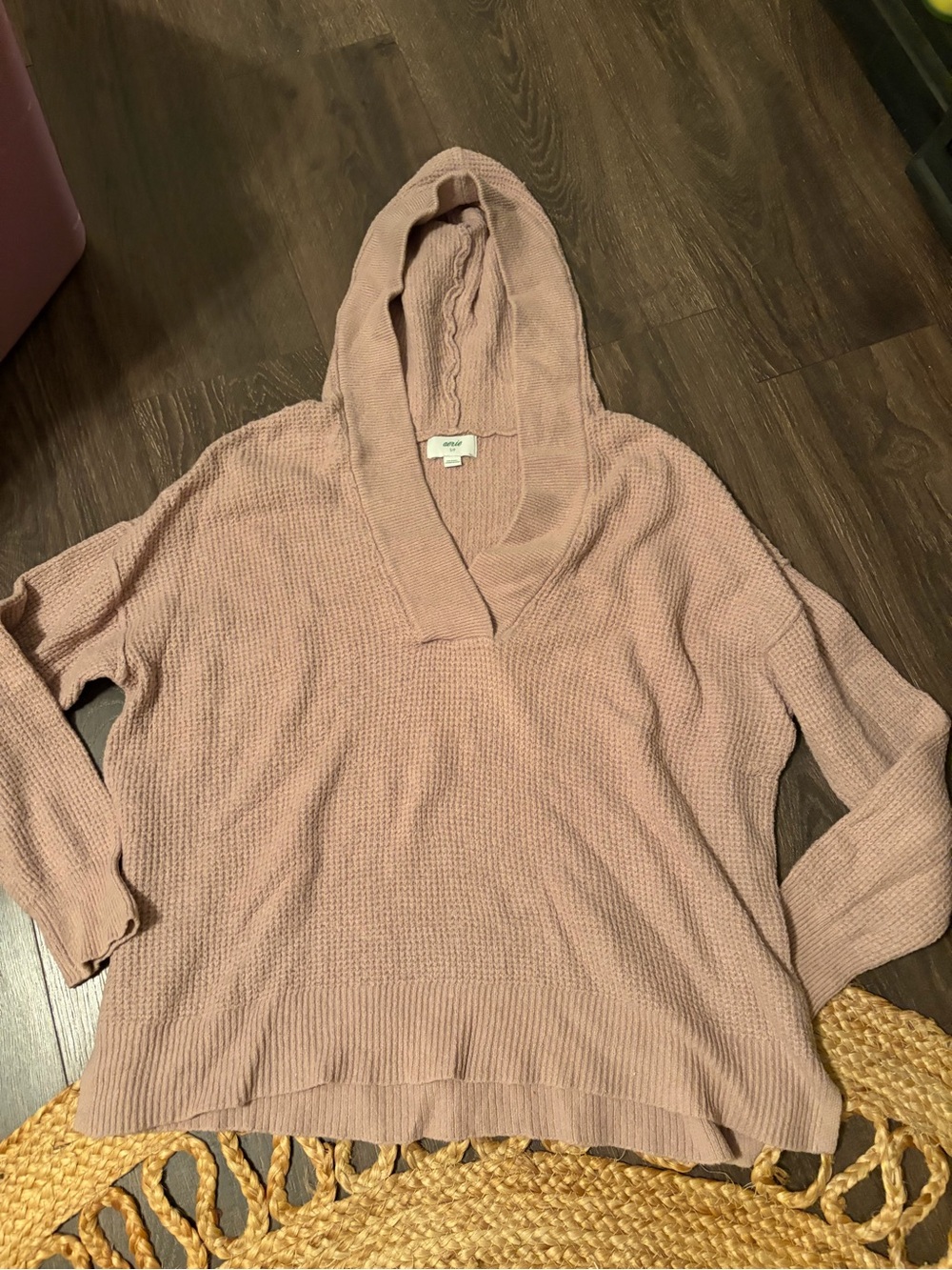 aerie Dusty Rose Hooded Knit Sweater